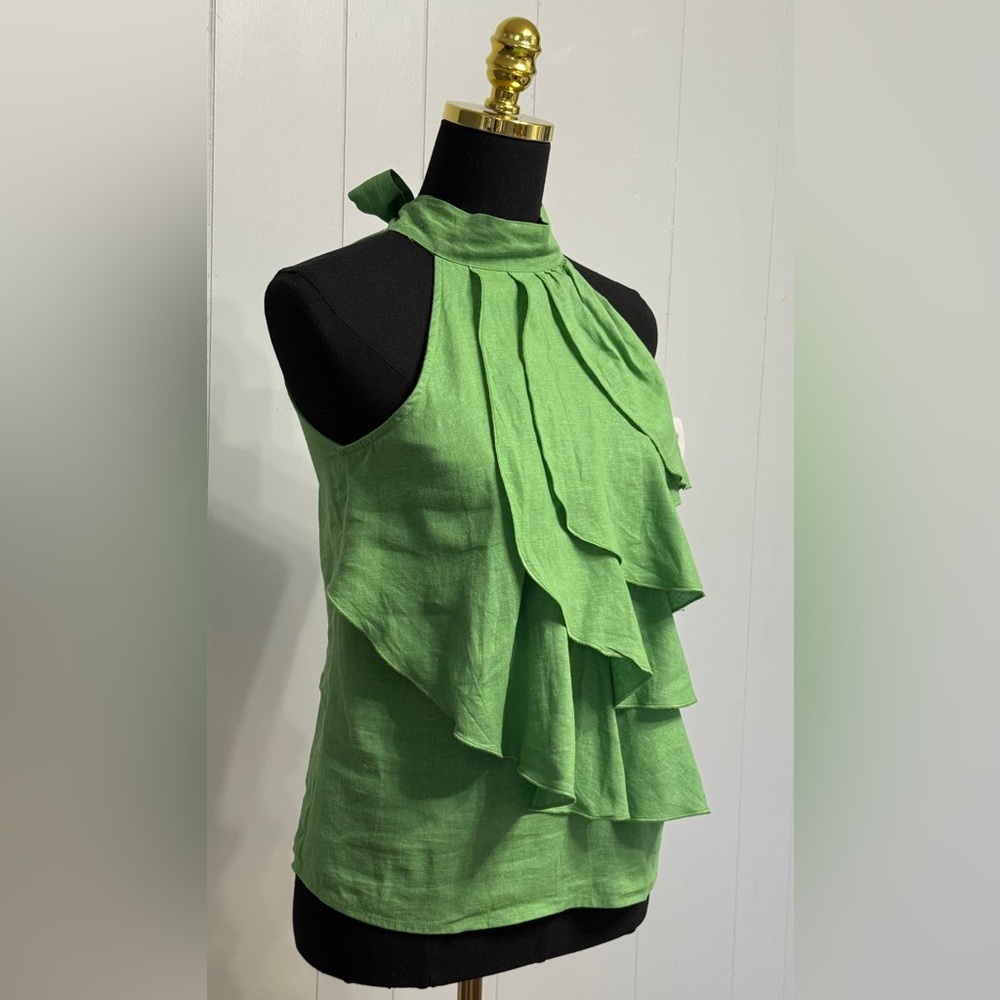 Elena Solano Vibrant Green Linen Blend Top - Picture 2 of 7